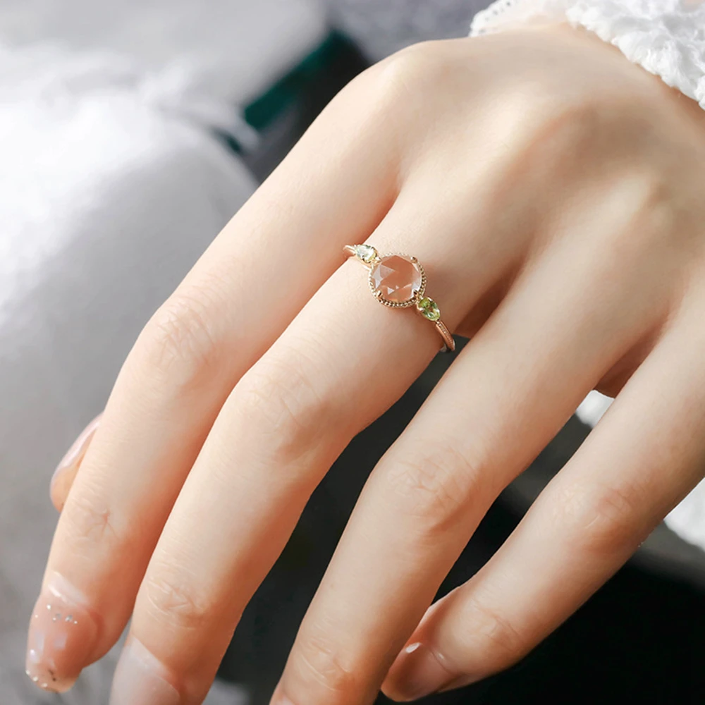 925 Sterling Silver 14K Gold Plated Gemstone Round Stone Peridot Green Amethyst Ring