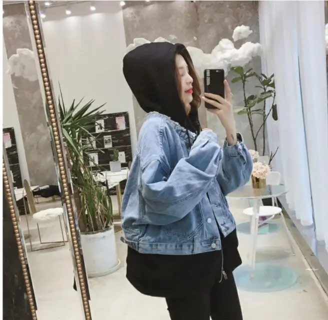 Directly Manufactured Custom Logo Autumn Winter Stylish Casual Modern Jacket Loose Women Denim Hooded Jacket