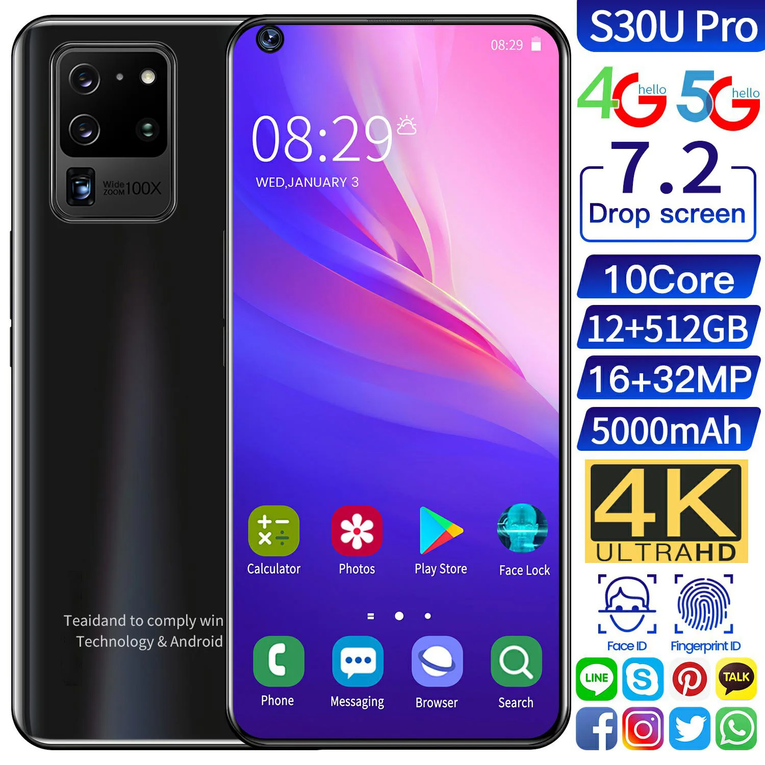 S30U Pro Real 7.2 inch Android Smartphone Manufacturer Stock 2+16G Mobile Phone OEM