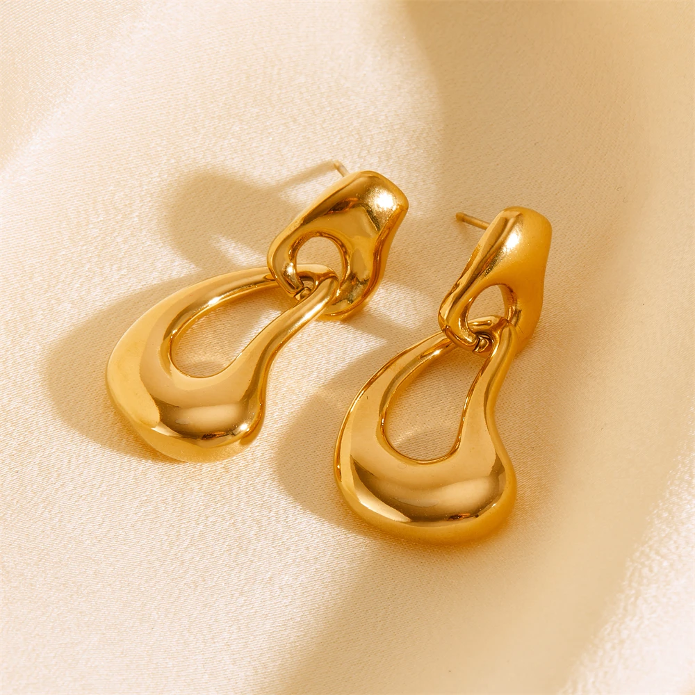 2024 Vintage Style Stainless Steel 18K Gold-Plated Double Ring Earrings for Women with Irregular Shape and Bezel Setting