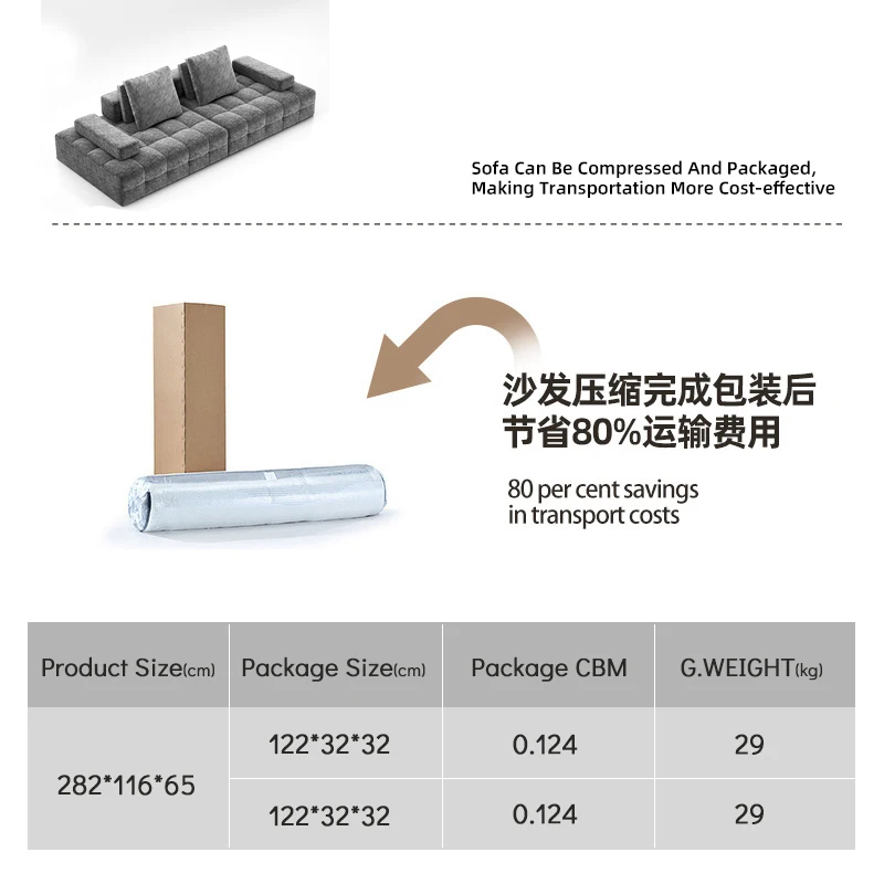 AOMISI CASA Vacuum Packing Compress Couch Velvet Fabric Modular Sectional Sofa Set For Hotel Bedroom Project Living Room