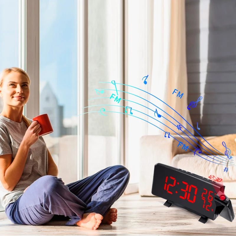 Multifunction Time 2022 Night Mirror New Ceiling Fm With Digital Clocks Projector Electronic Led Radio Projection Alarm Clock