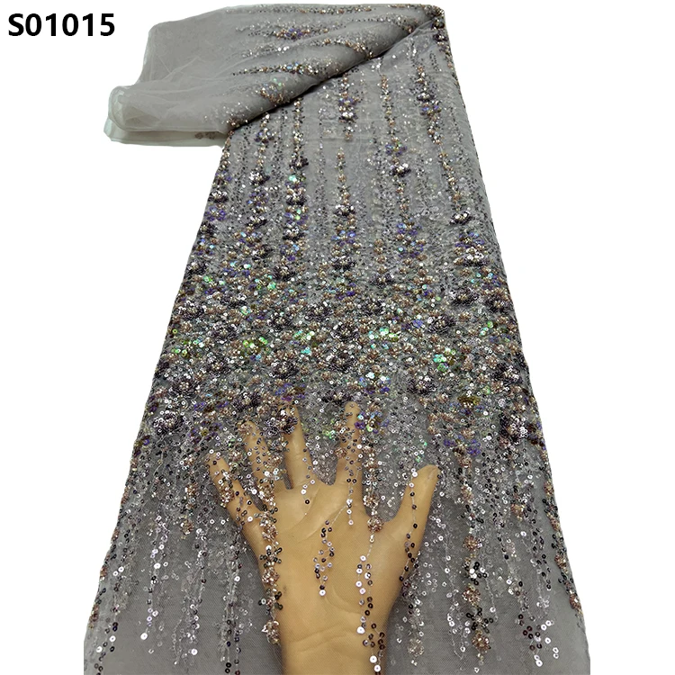 CHOCOO Newest Beauty African Sequins Embroidery Lace Fabric Dress Making Material Lace With Sequins