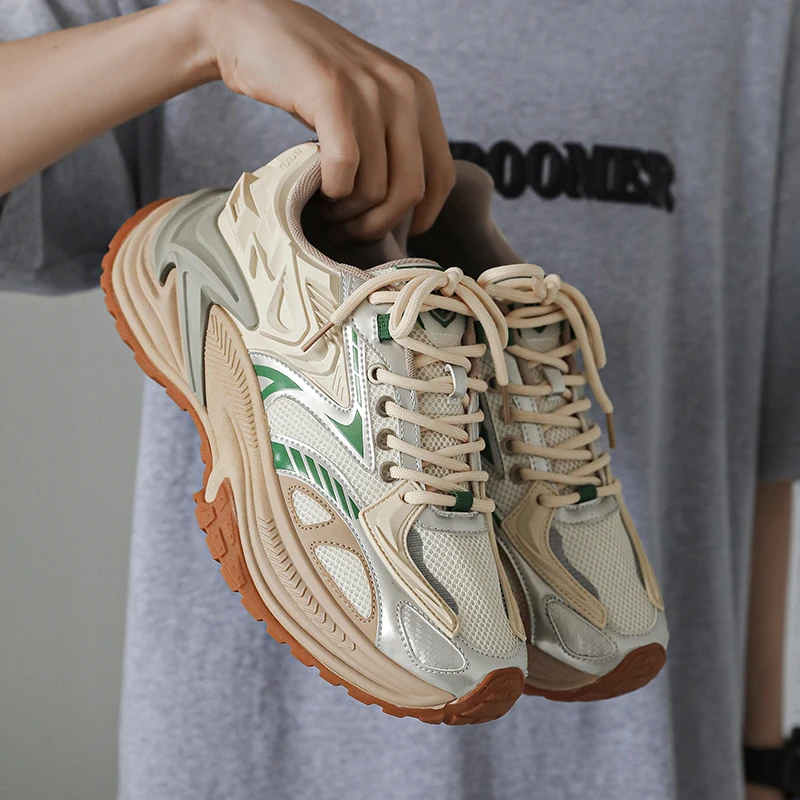 39-44 2024 New Sporty Low Top Lace Up Athletic Chunky Sneakers Lightweight Breathable Anti-slip Round Toe Trainer Sneakers