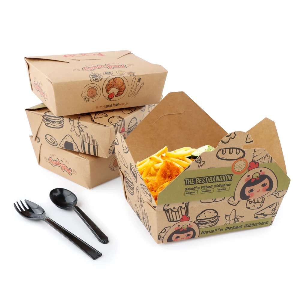 Disposable Kraft Paper Take Out Container Take Away Food Boxes Meal Boxes Packaging