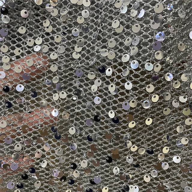 exquisite 5mm silver sequin and silver mesh  Embroidered Sequin fabrics for clothing