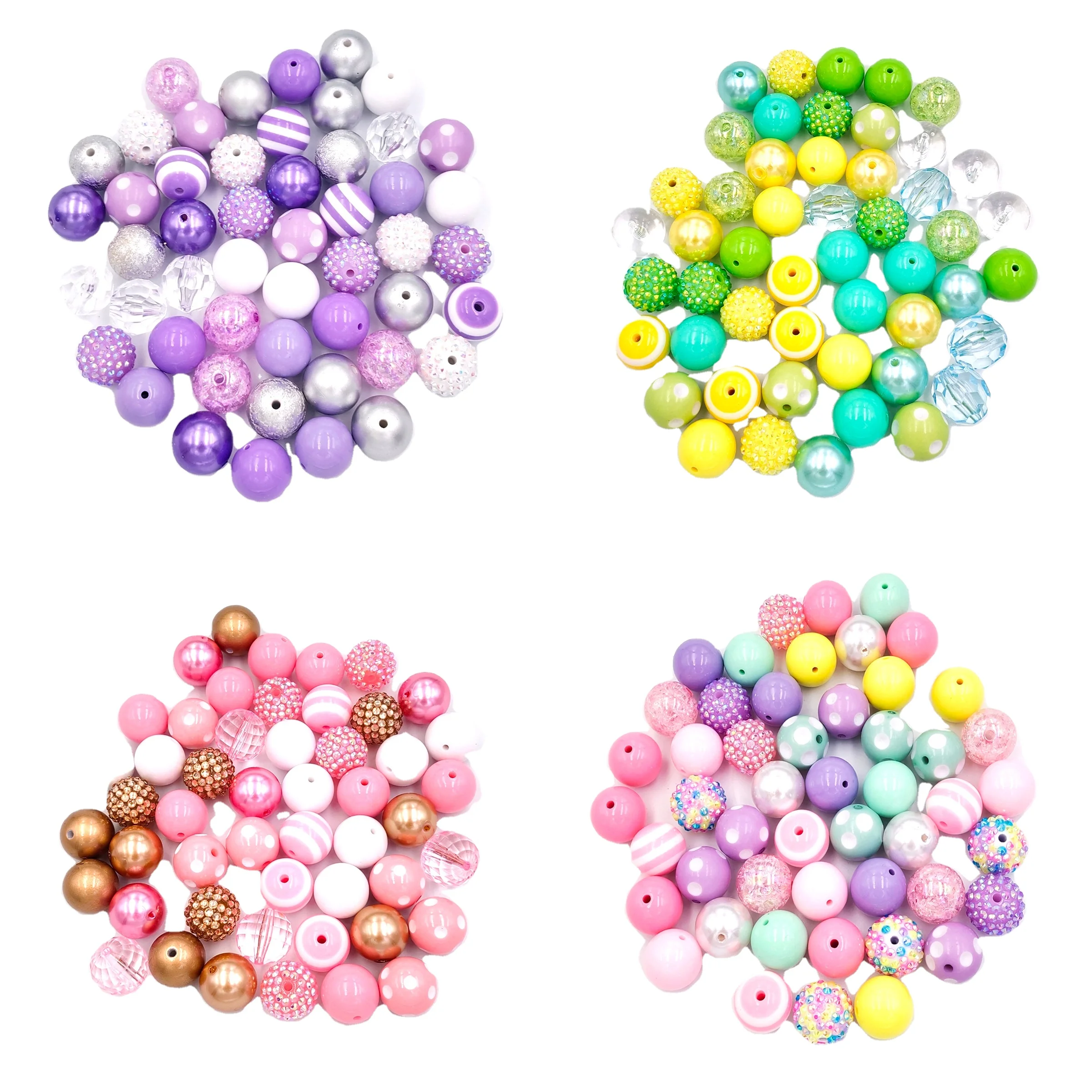 20mm Chunky Bubblegum Beads Jumbo Plastic Beads  Colorful Rhinestone Pearl Beads for Pen Bag Chain Jewelry Making