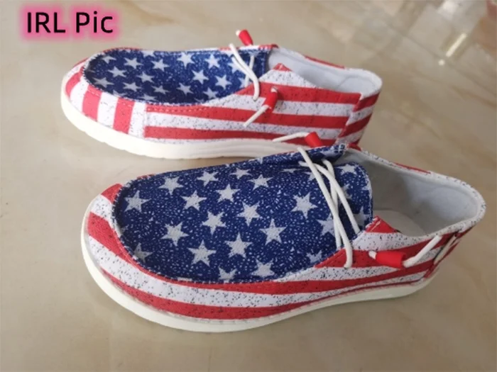 Free Shipping New Arrival Women Soft Slip On Canvas Shoes Women American Flag Printed Shoes