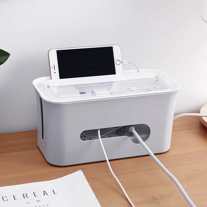 Power Cord Cable Charger Socket Storage Box Power Line Storage Organizer Box Under Desk Plastic Cable Box Organizer