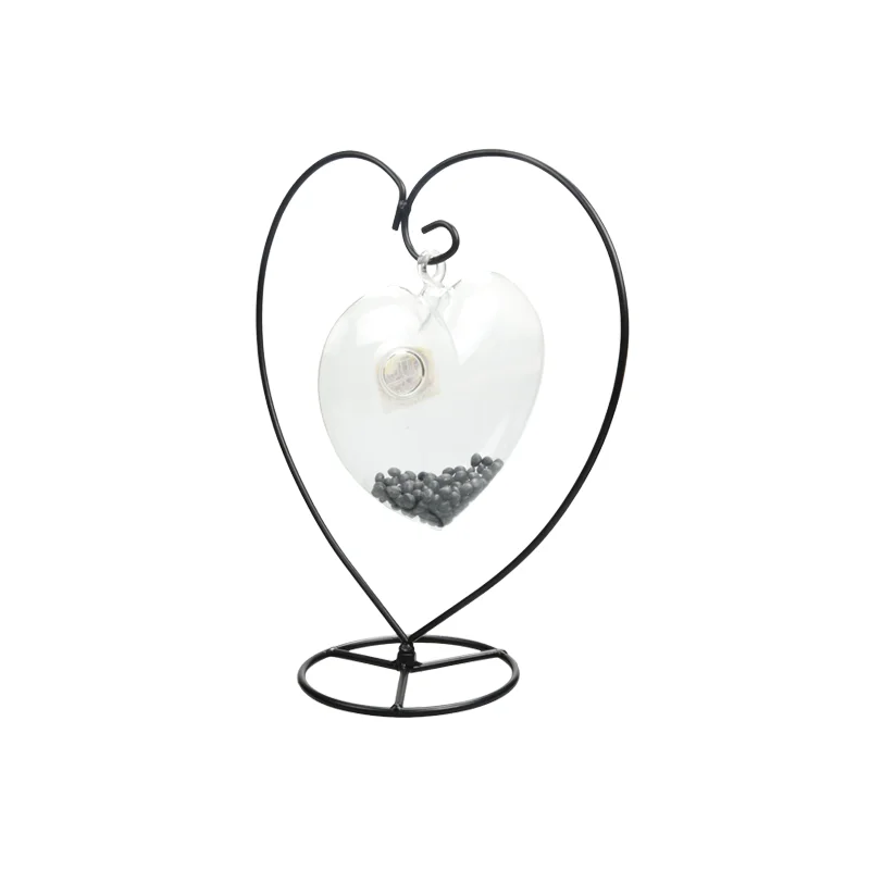 Hanging Heart shape glass flower vase plant pot planter with rack stand