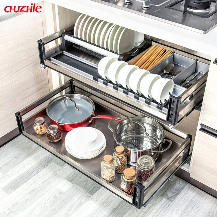 CHUZHILE Stainless steel Glass Plastic Storage Dish Drawer basket with soft closing