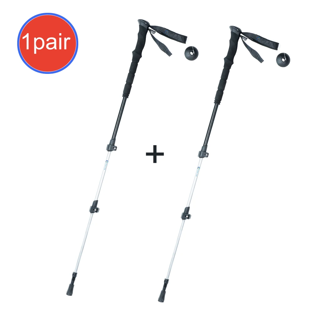 Walking Stick 7075 Aluminum Soft EVA Lightweight 3-section Ultralight Folding 75cm-135cm With Tungsten Steel