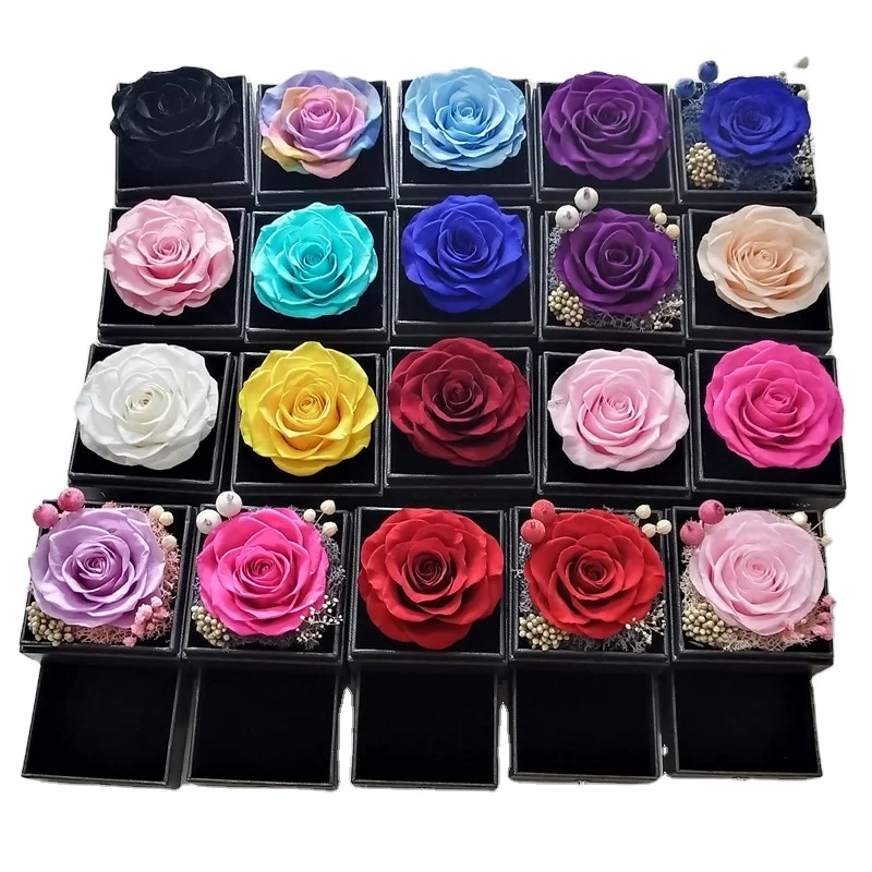 Preserved Blue Real Rose with I Love You Necklace Gifts Set Handmade Soap Rose Enchanted Flower Gift In Acrylic Box