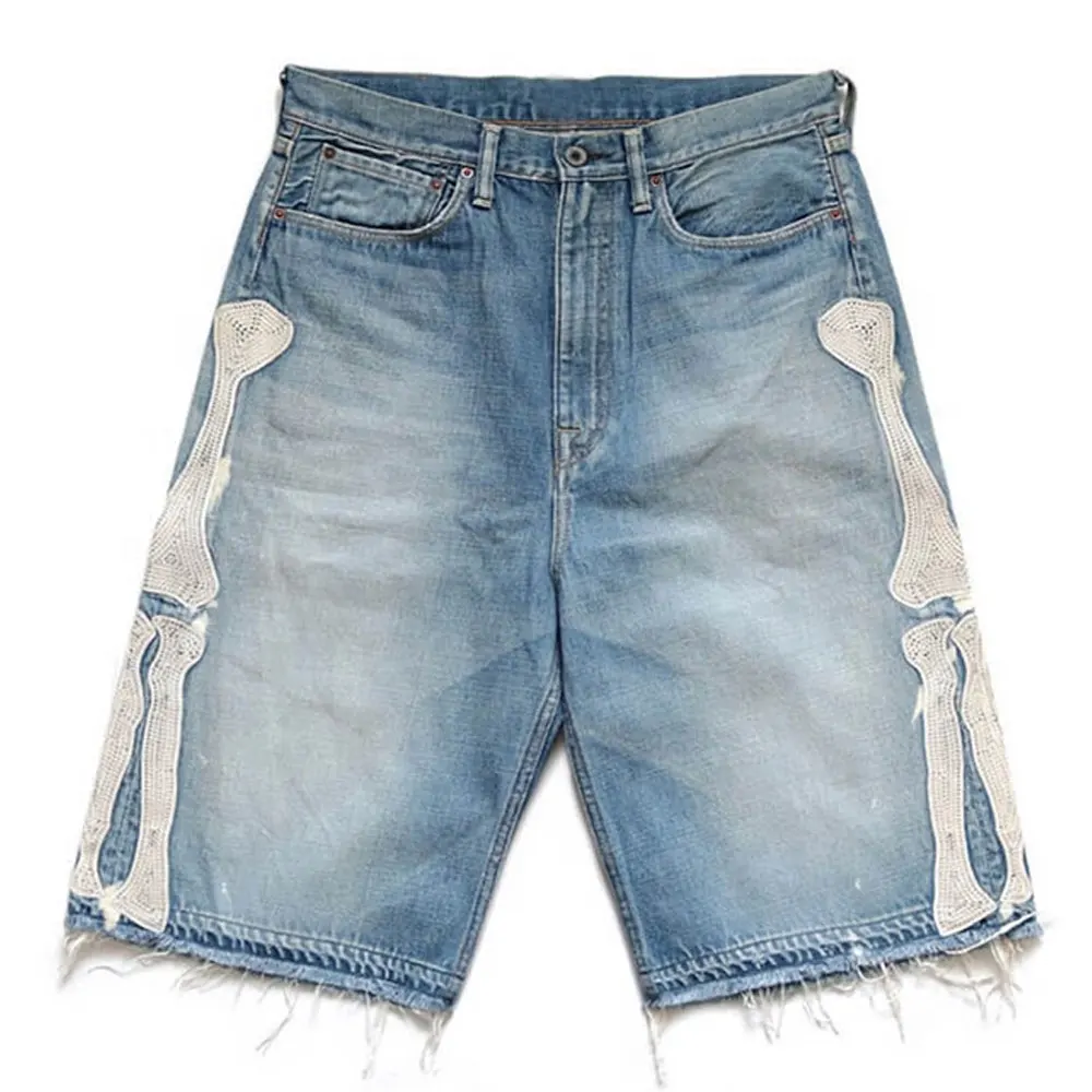 Topshow High Quality Men Cowboy Knee Length 100% Algodon Distressed Washed Raw Hem Denim Ripped Jeans Shorts Jorts