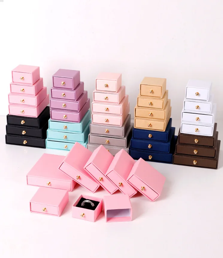 personalized unique cheap paper drawer gold logo christmas white pink ring jewelry box