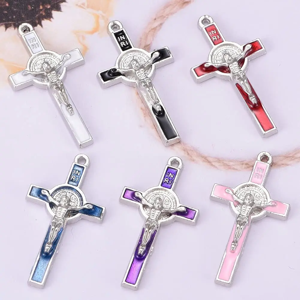 30pcs Mixed Gold Plated Enamel Cross Charm Pendant for DIY Jewelry Making Necklace DIY Jewelry Accessories 21mmx39.5mm (A625)