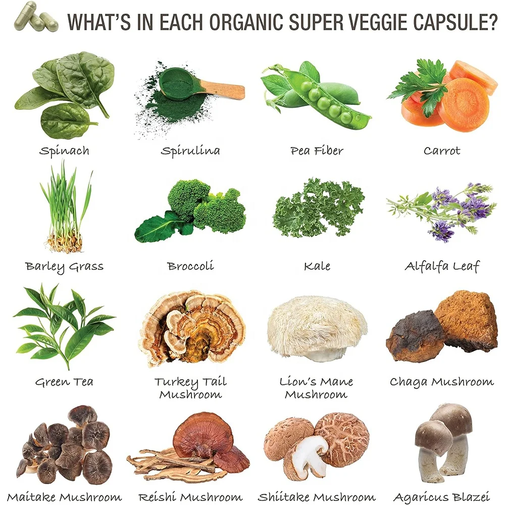 Organic Super Fruit Veggies Capsule Supplement Gluten/Gelatin Free For Vitamins supplement Vegan Reds Greens Superfood Capsules