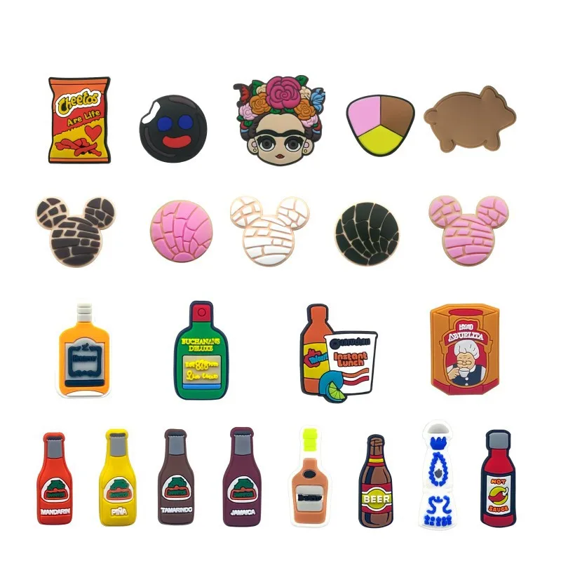 100pcs+ mexican Shoe Charms wholesale bulk PVC Clog Accessories drinks Decorations Charm Buckle for Kids Party Gifts