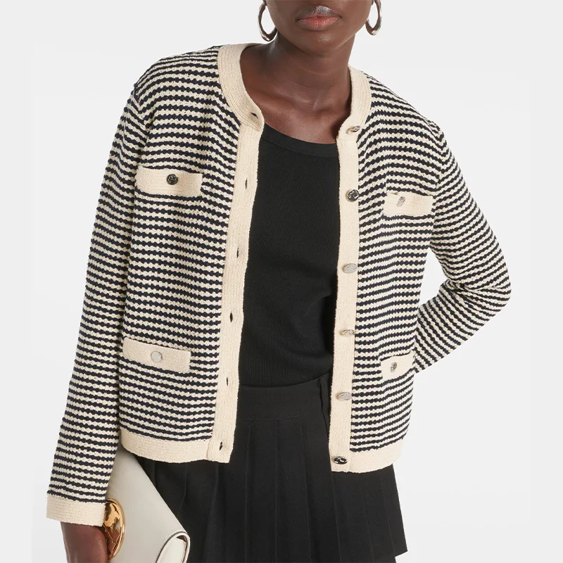 Sweater Factory OEM ODM 2025 Long Sleeve Pattern Wool Sweater Elegant Luxury Ladies Custom Knit Cardigan