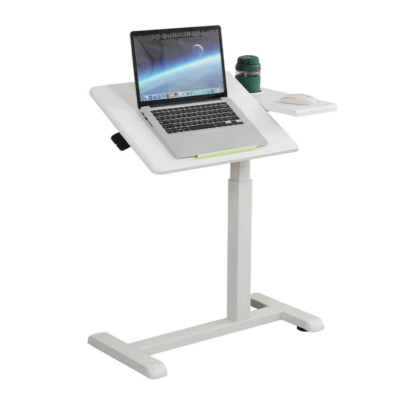 Pneumatic Gas Height Adjustable Overbed Desk & Table  Bedside Medical Table with Wheels and Tilting Tabletop