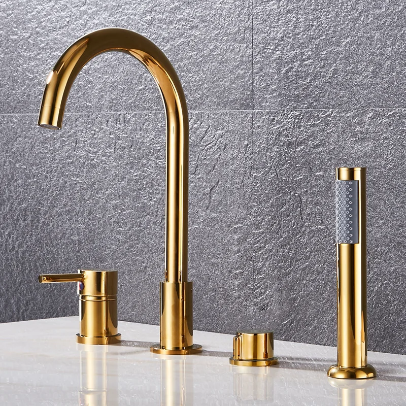 deck mount mounted tap gold black widespread tub faucet on bathtub brass 4 hole bath shower mixer