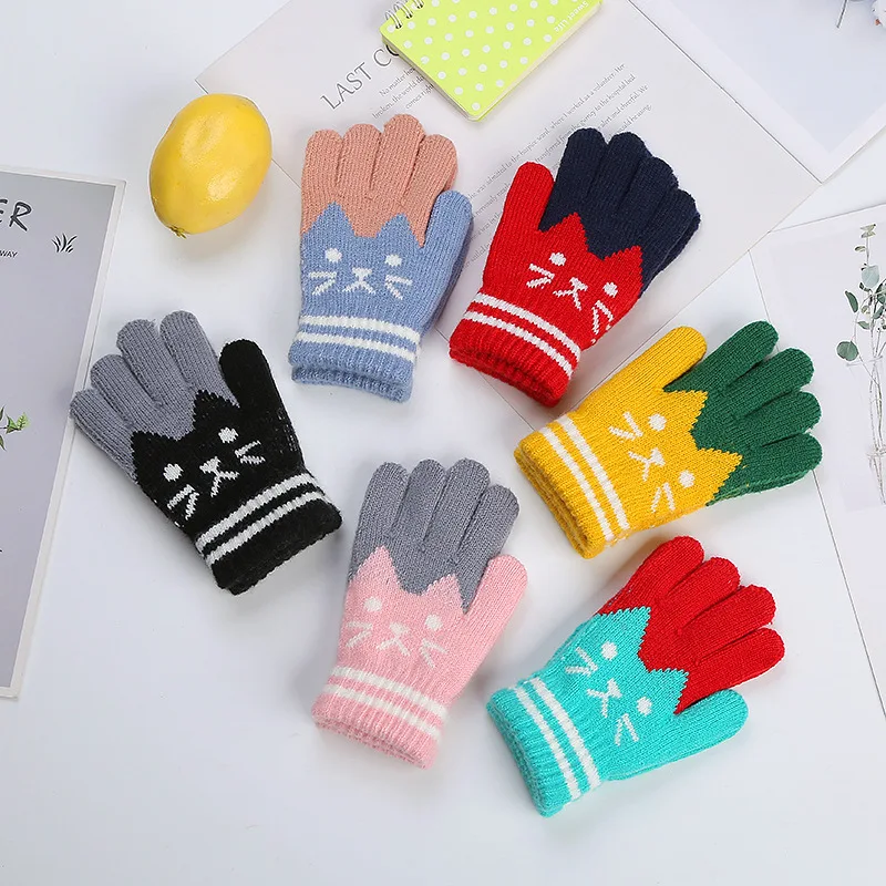 Hot Selling Winter Machine Knit Kids Glove Warm Knitted Magic Gloves Solid Color Mittens For Student Children Gloves