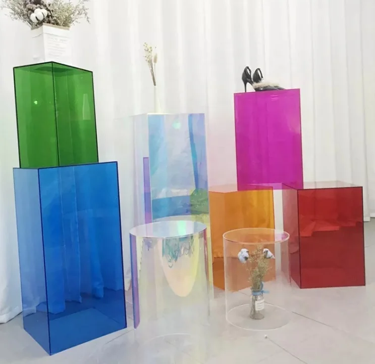 Custom acrylic clear square wedding plinths wedding pedestal cylinders pillar acrylic display cube stand shop or party