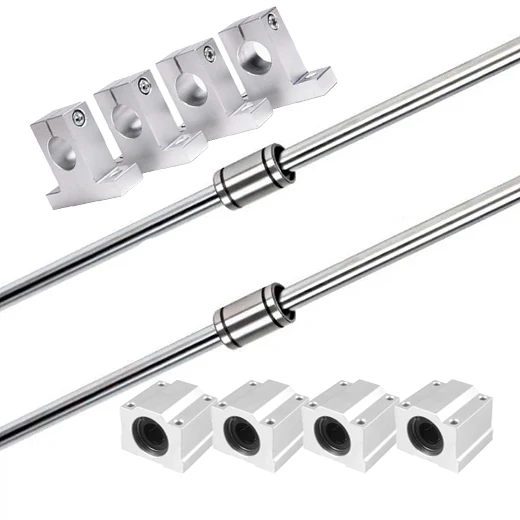10pcs/set Optical Axis Linear Rail Shaft OD8/10/12mm 100-600mm + SCS8/10/12UU Linear Bearing Blocks + SK8/10/12 Bearing Support