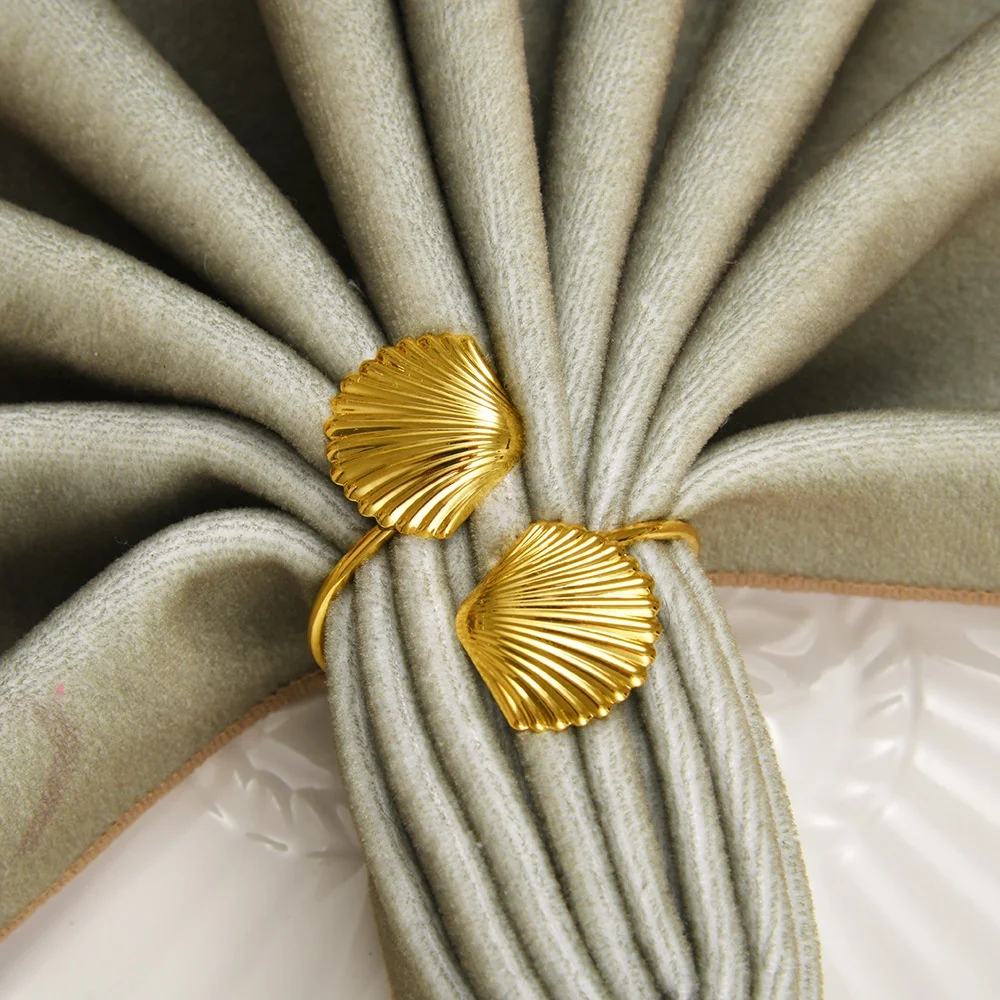 2024 New Fancy Decorative Luxury Wedding Tabletop Rental Party Seashell Gold Metal Napkin Ring