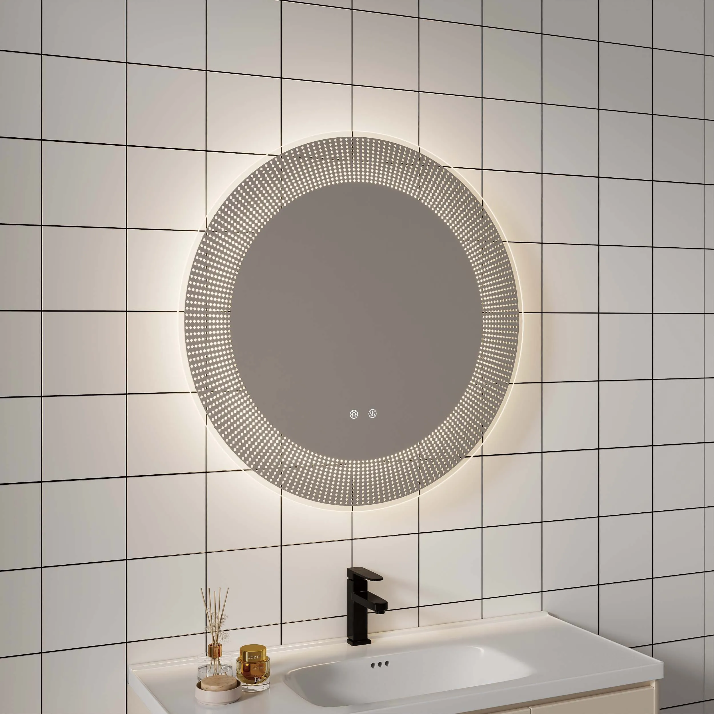 Custom Modern Smart Touch Wall Mounted Backlit Anti Fog Lighted Frameless Led With Lights 24 Inch Round Bathroom Mirror 60cm