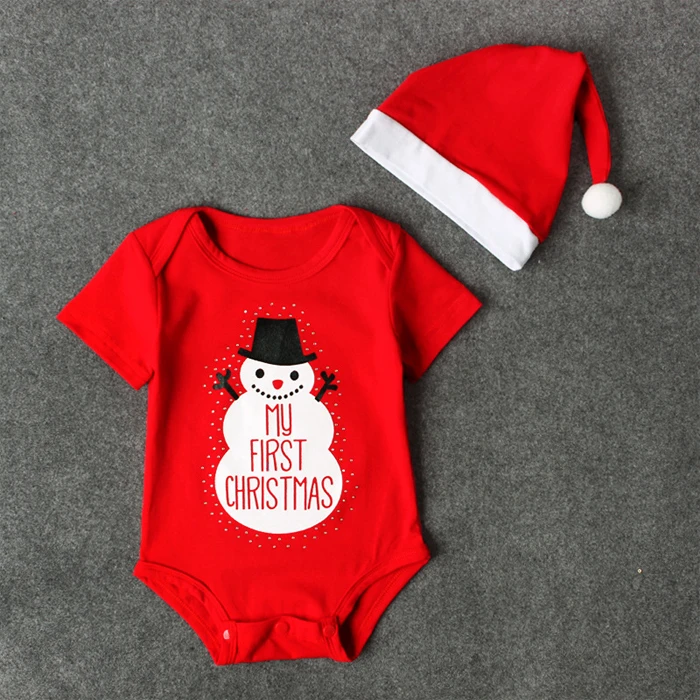 Christmas baby romper clothes set baby boy and girls bodysuit and hat snowman my first christmas outfit