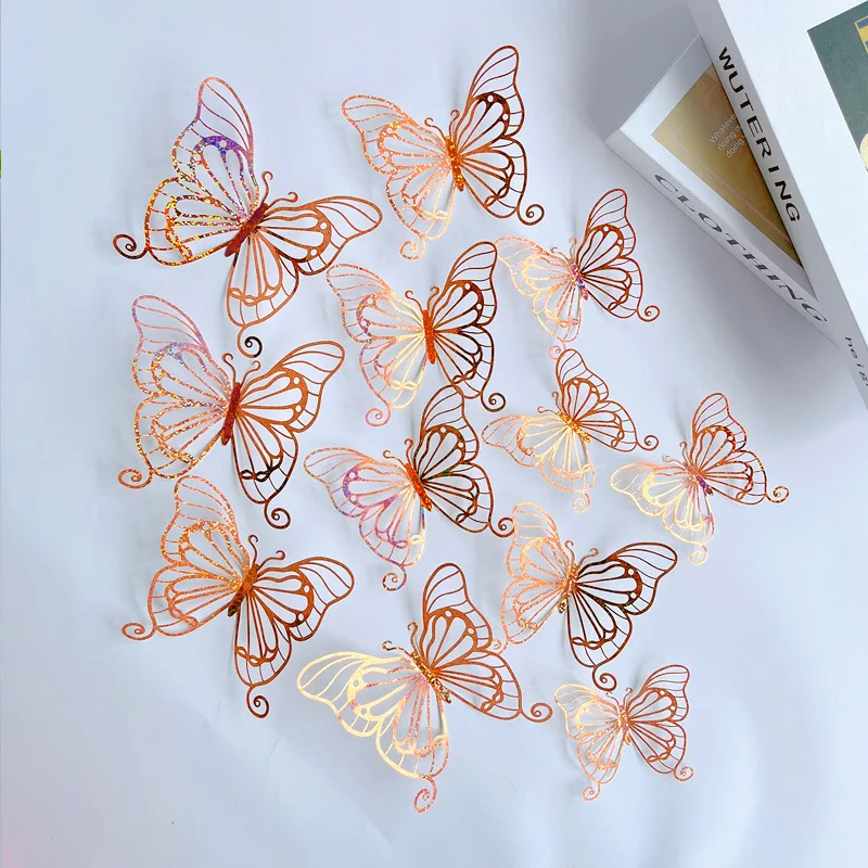 Hot selling wholesale price cake decorations butterflies party supplies birthday decoration 3D gold butterflies cake topper