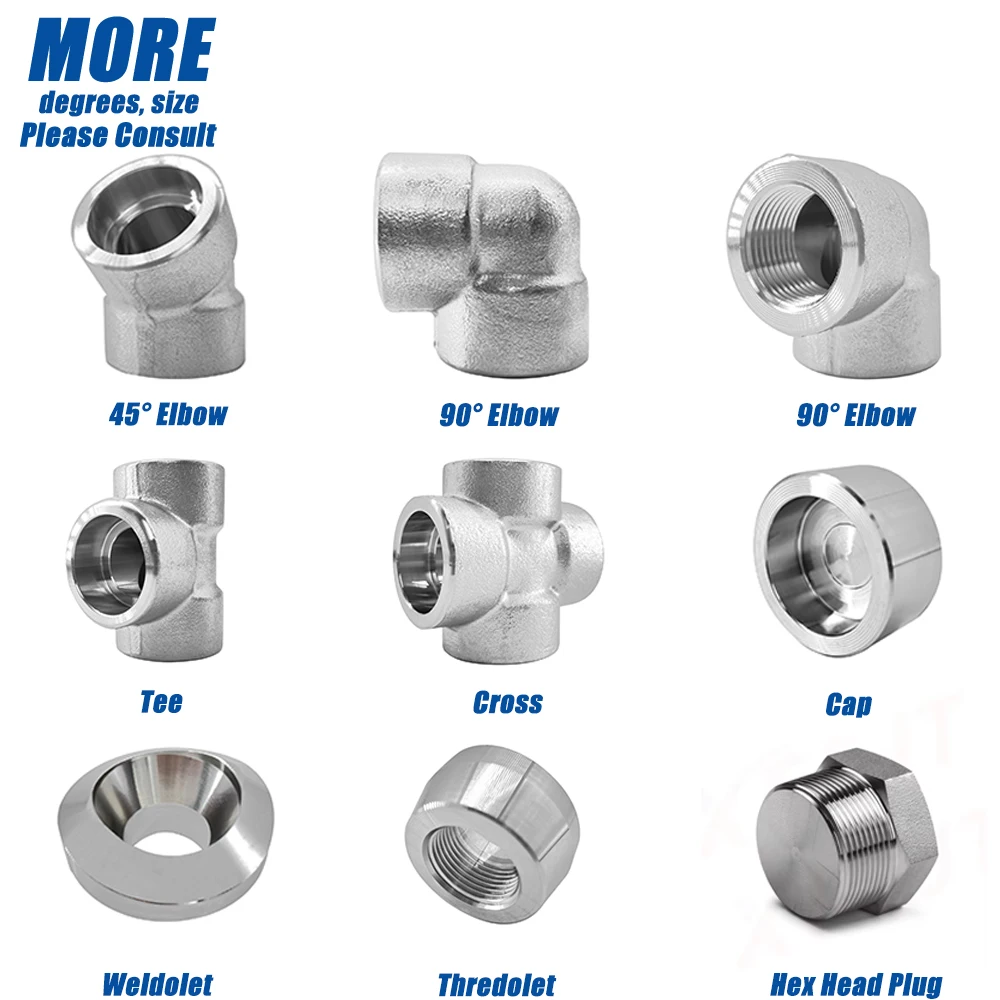 Forged Socket Pipe Fittings stainless steel elbow Tee Cross Cap Weldolet Thredolet Hex Head Plug