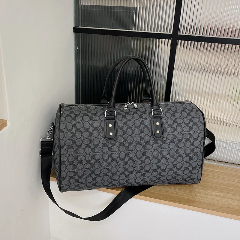 RU Fashion Custom Large Carry Travel Tote Duffel Bag Waterproof Leather Weekender Overnight Gym Handbag Geometric Zipper Storage