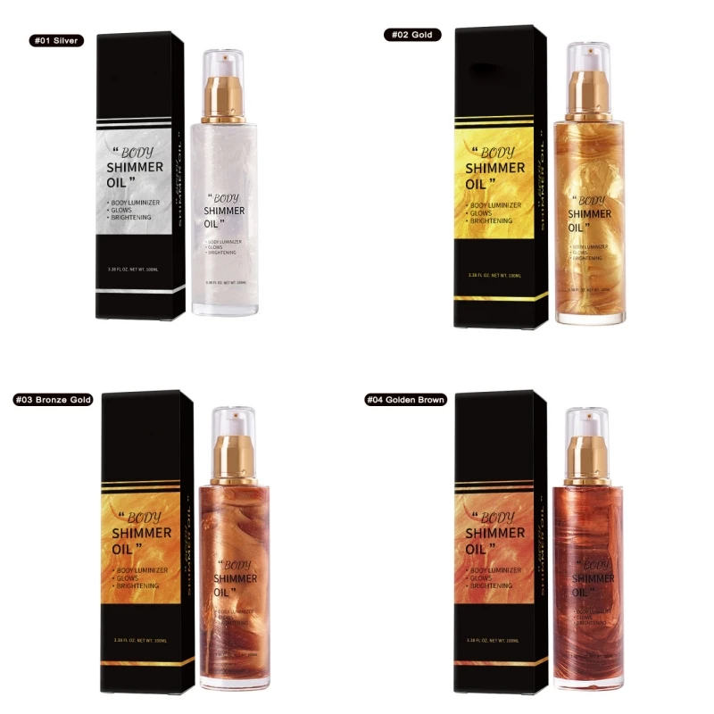 Waterproof Oil Body Shimmer Bronze Golden for Body Face Liquid Body Highlighter Oil