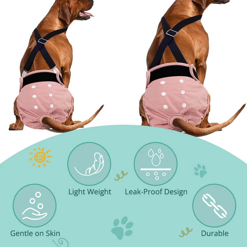 XS -XL Dog Sanitary Pant with Suspender Breathable Cotton Washable Pet Physiological Pants Female Pet Waterproof Diapers