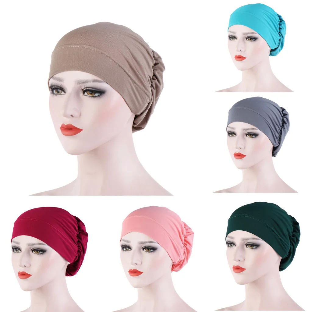 New Fashion Solid Color Bonnets With Head Wrap Women Turban Muslim Hat Bonnets