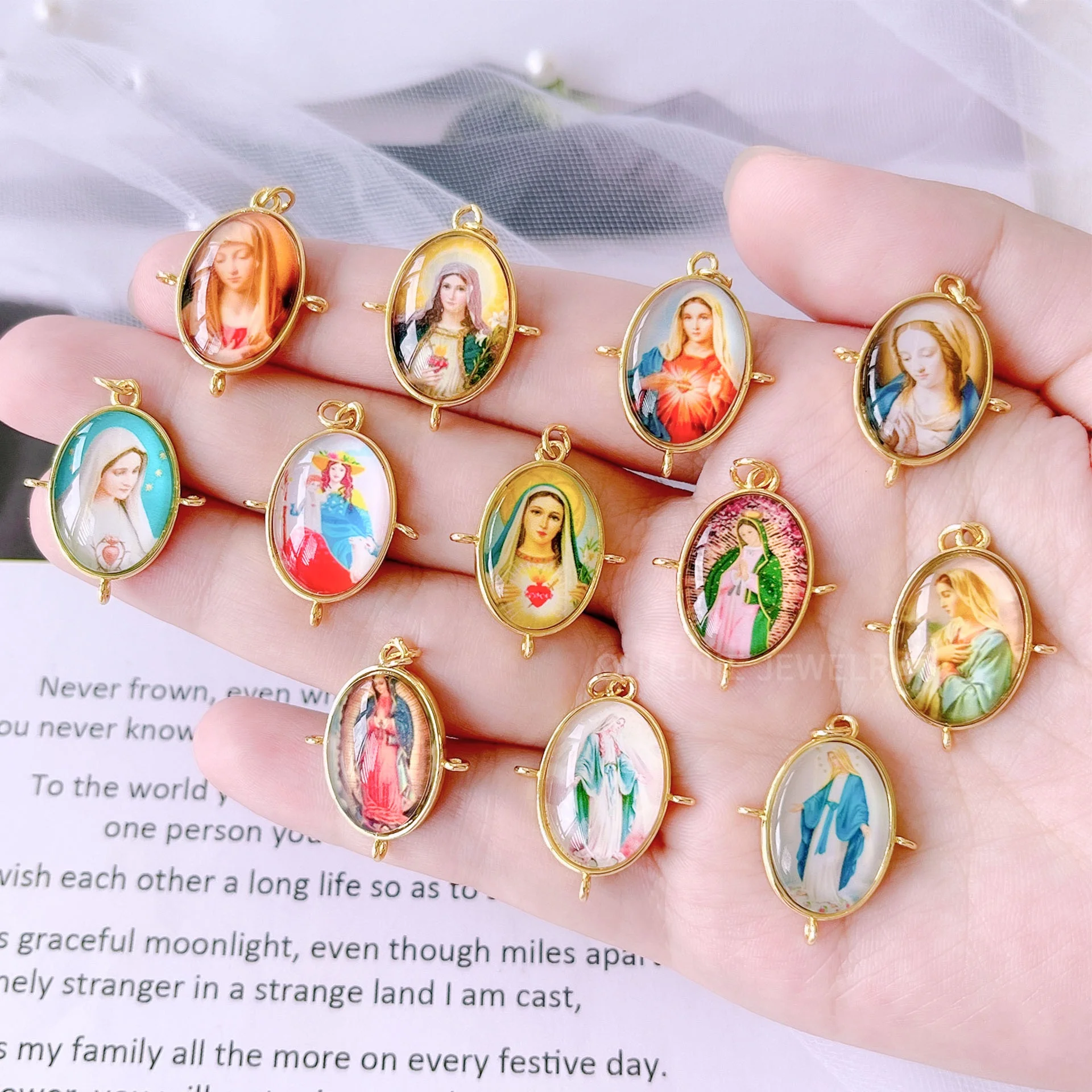 3 holes 18k gold Religious Holy Jesus Virgin Mary Son Guadalupe Portrait Pendants Necklace Contact us for single pendant price
