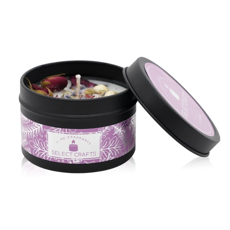 Wholesale Soy Wax Home Aromatherapy Handmade Nature Dried Flowers Crystal Tin candles