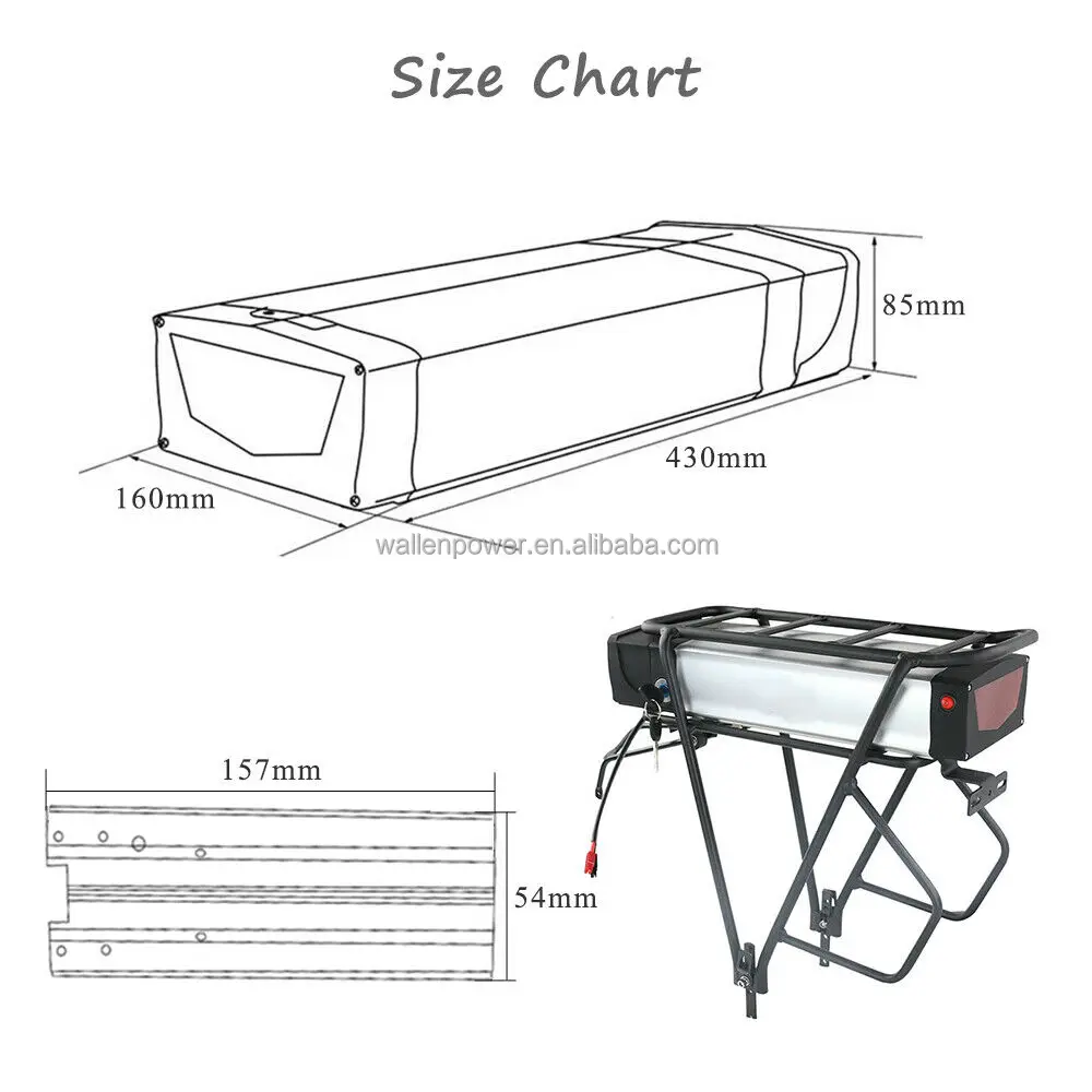 High Quality 52v 20ah Ebike Rear Rack Lithium Ion Battery 48v 20ah Lithium Battery For Electric Bicycle E Bike