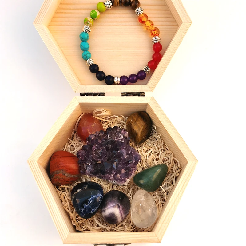 Customizable Nature Crystal Stones Chakras Energy Box Bracelet Cluster Crystal for Healing Meditation