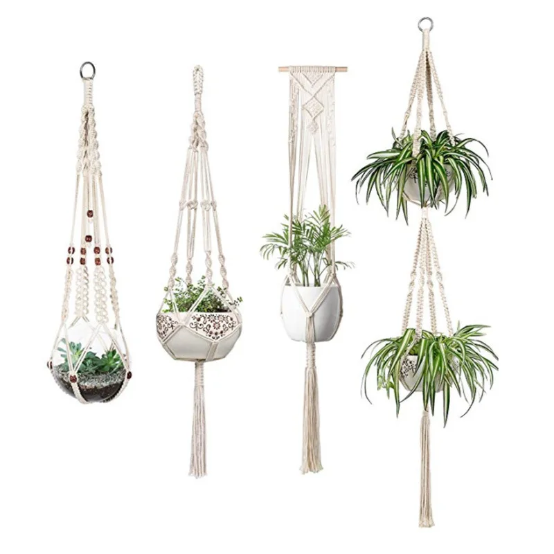 Amazon Planter Basket Decorative Cotton Rope Flower Plant Hangers Pot Holder Wall Hanging For Home Decor