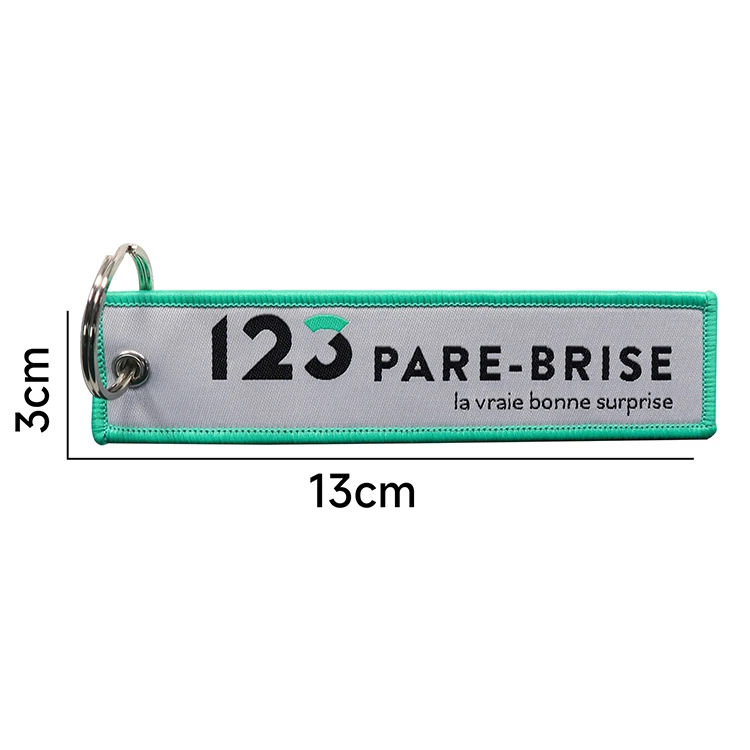 Polyester fabric edge wrapped keychain embroidered letter logo woven belt keychain minimalist gift pendant