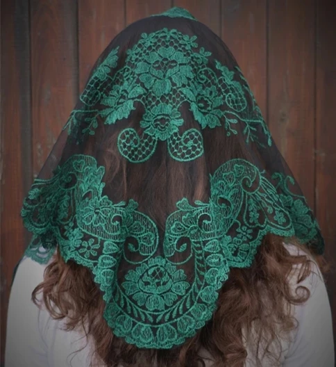 Embroidery Lace Chapel Shawl Triangular Mantilla Muslin Women Head Covering Prayer Catholic Church Veil