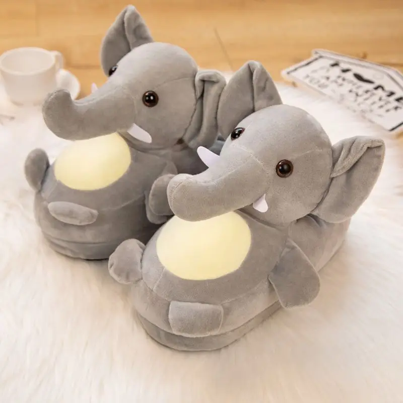 Woman Women Ladies Man Men Couple Novelty Animals Elephant Rhino Bull Stuffed Indoor Home Slippers with Anti-slip Sole