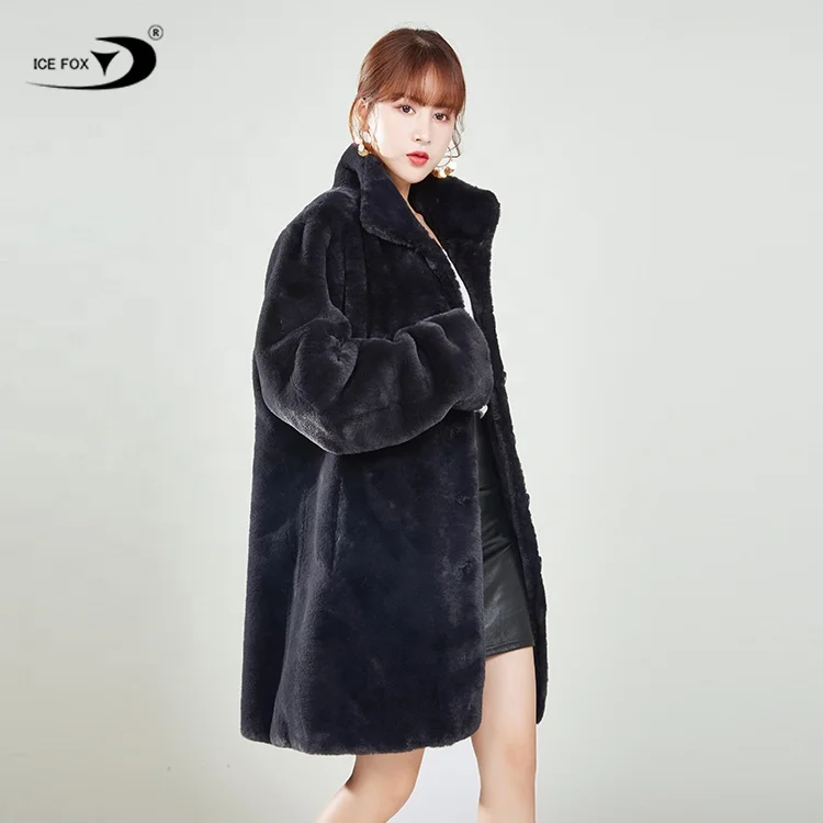 Популярное зимнее женское меховое пальто, толстая Длинная черная шуба из кроличьего меха, Женское пальто из искусственного меха