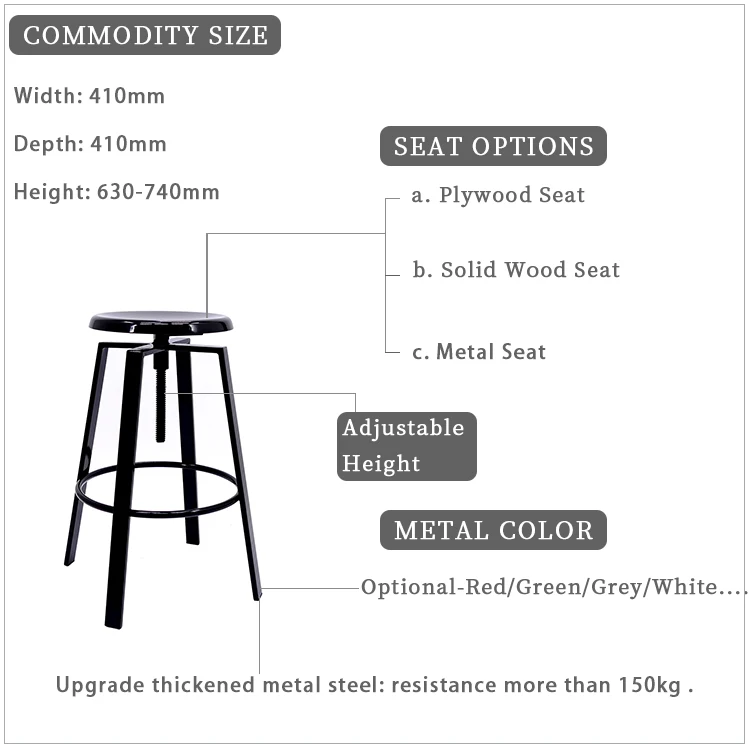 Manufacturer Swivel Barstools Adjustable Height Backless Metal Stools