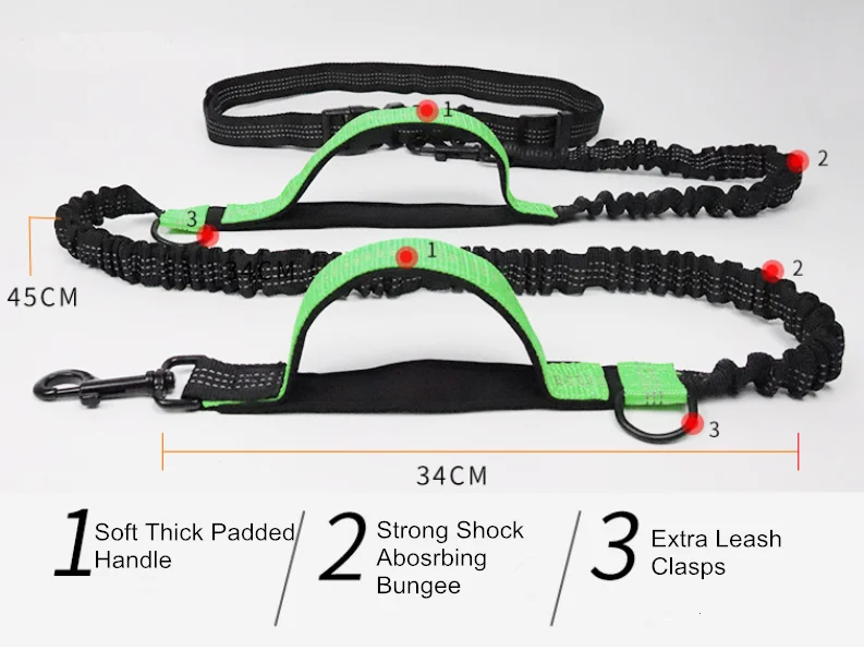 hands free multi function retractable adjustable  bungee running walking leash for dog