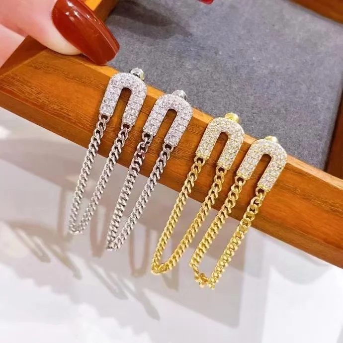 HC 2022 High Quality Jewelry 18K gold plate copper chain tassel Earrings Jewelry Luxury gold and silver pendant earrings Square