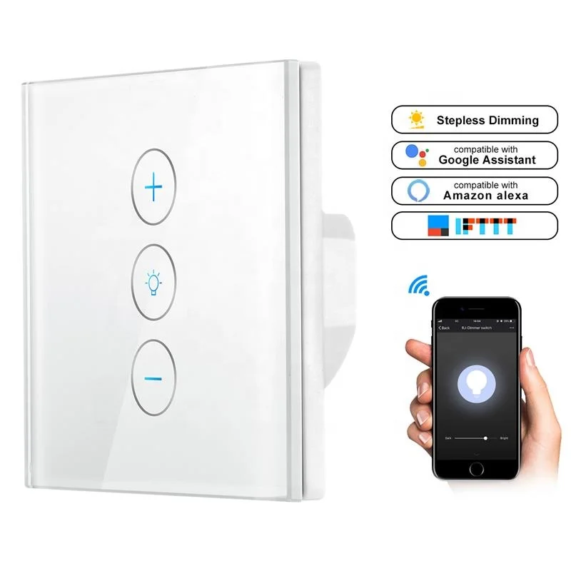 Tugo Smart Waterproof 220v European Market Touch Wall Smart Wifi Dimmer Switch Zigbee Wifi Controlled 220v Light Switch Google